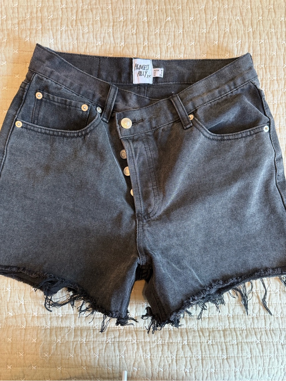 Princess Polly Black High-Rise Button-Fly Denim Shorts